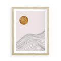 Plakat w ramie 50x70 - Minimalistyczne Słońce: Blask i Złoto - grafika, minimalizm - rama drewno