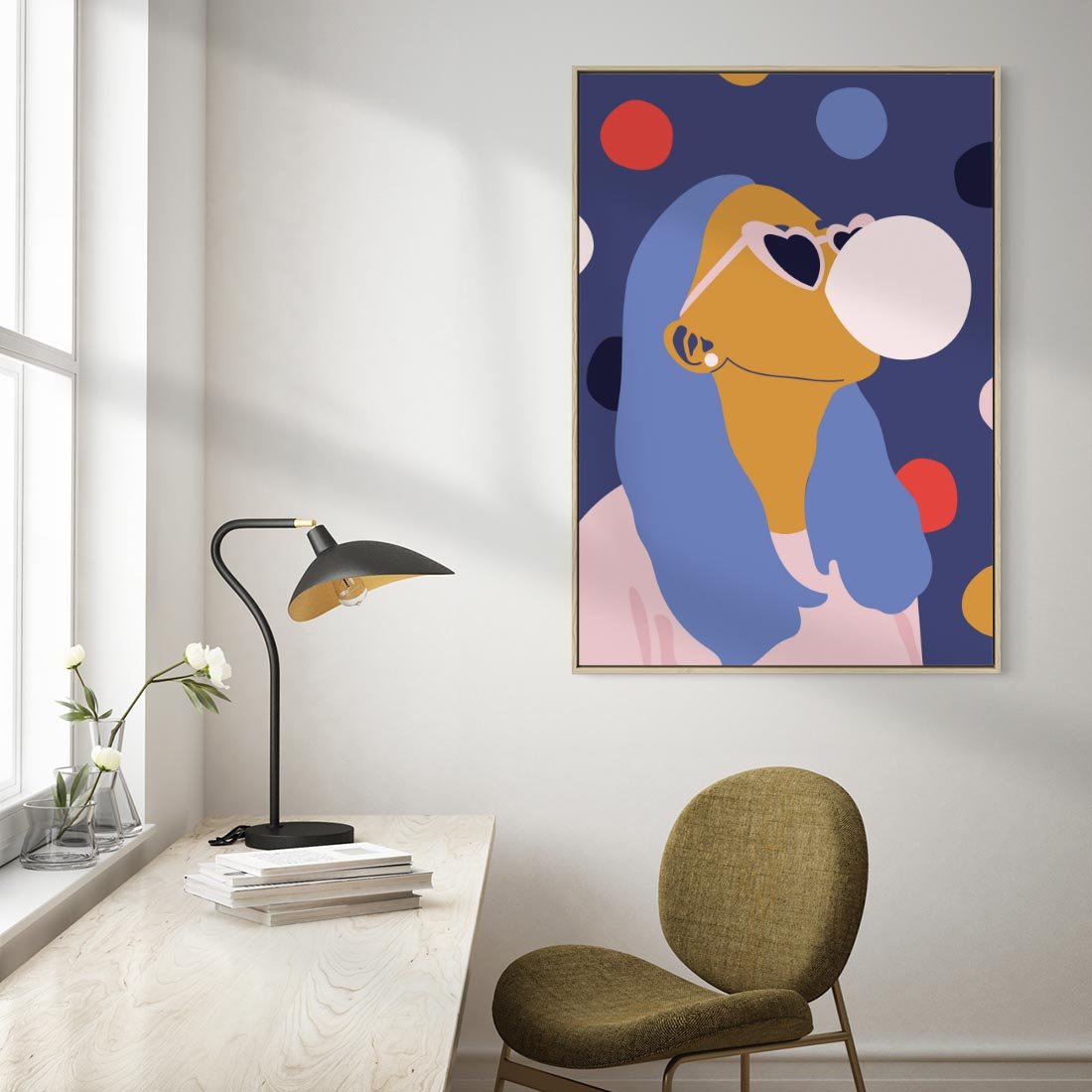 Obraz w ramie 80x120 - Odbicie Kobiety - nowoczesny plakat, styl retro - rama drewno