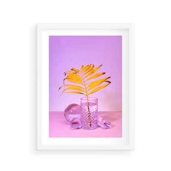Plakat w ramie 30x40 - Minimalizm i Urok Natury - liście, pastele - rama biała