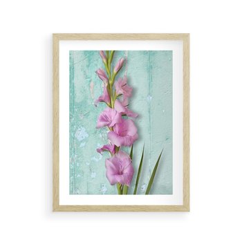 Plakat w ramie 50x70 - Piękno w delikatności - kwiaty, różowe - rama drewno