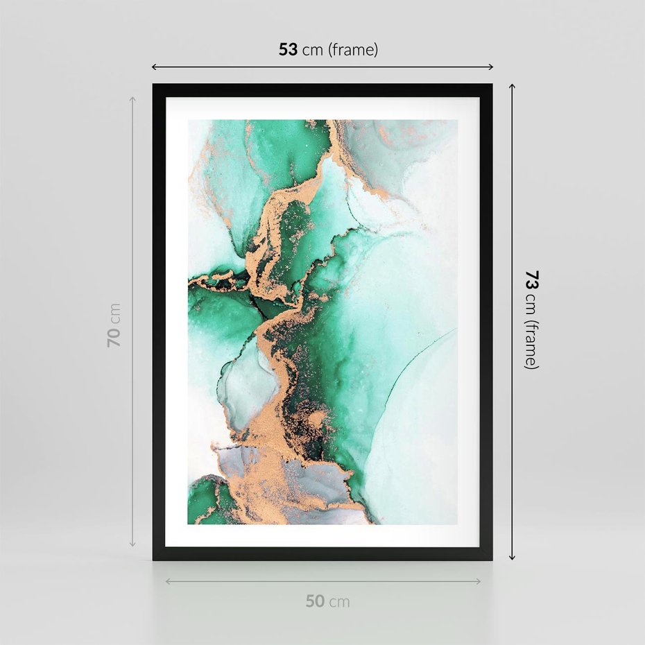 Plakat w ramie 50x70 - Marmur, Zieleń i Złoto - marmur, zieleń i złoto - rama czarna