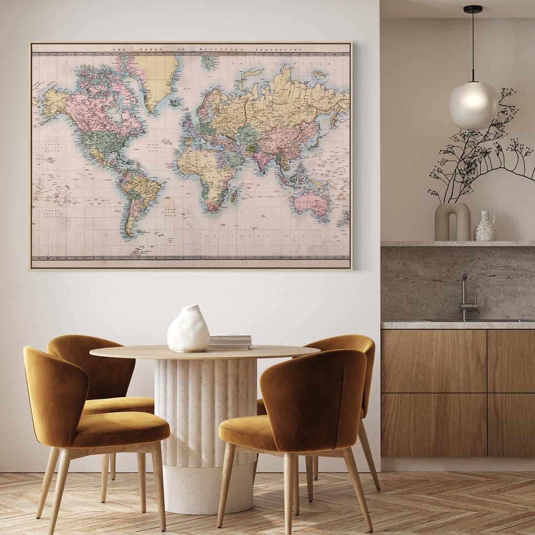 Obraz w ramie 120x80 - Światło Przeszłości - retro mapa świata, mapa - rama drewno