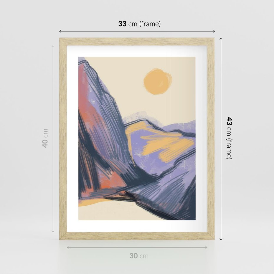 Plakat w ramie 30x40 - Ponad Szczytami - pastelowy krajobraz, nowoczesny plakat - rama drewno