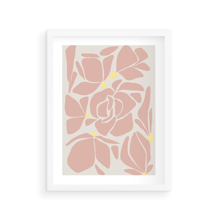 Plakat w ramie 30x40 - Rozplątane Akwarelowe Formy - abstrakcyjne boho kwiaty, kompozycja - rama biała