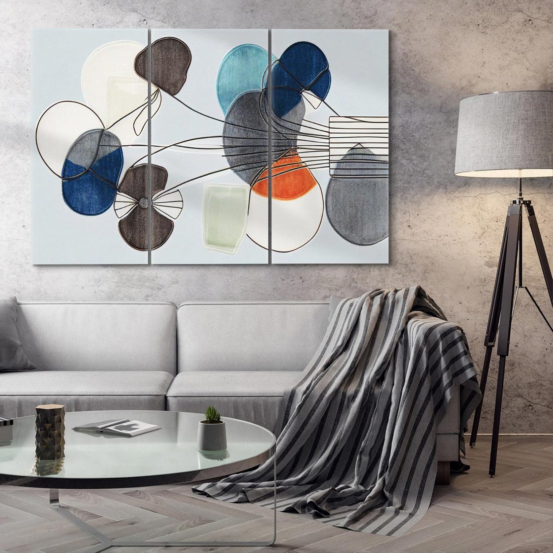 Obraz na płótnie 120x80 - Plamy w Niebieskim - sztuka abstrakcyjna, linie