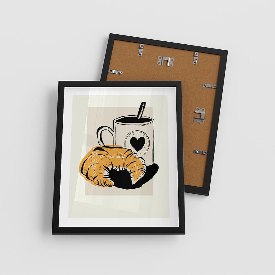 Plakat w ramie 40x50 - Śniadanie z Croissantem - grafika, croisant - rama czarna