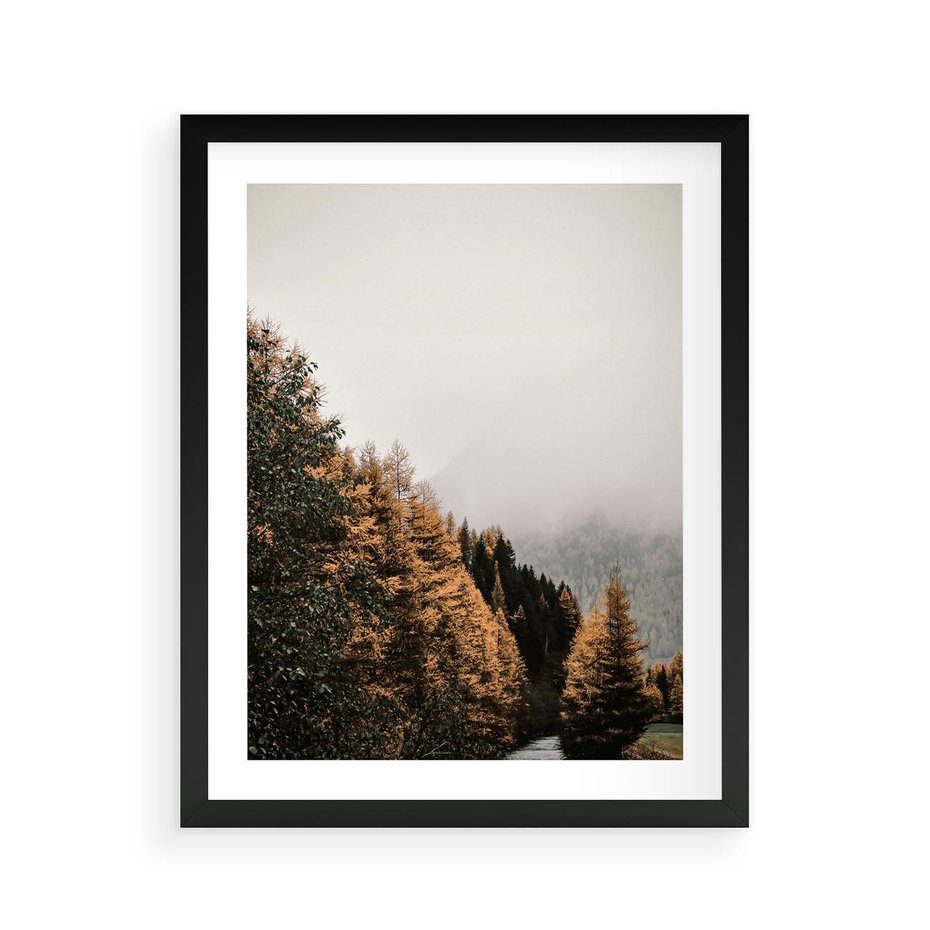 Plakat w ramie 40x50 - Kolorowa Jesień w Górskim Lesie - las, jesień - rama czarna