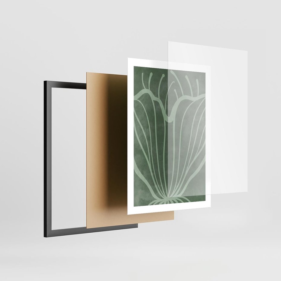 Plakat w ramie 50x70 - Zieleń Kształtująca Spokój - zielony plakat, roślinne inspiracje - rama czarna