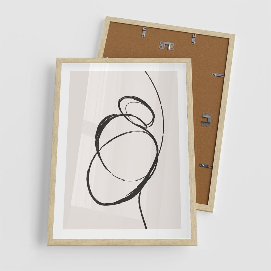 Plakat w ramie 50x70 - Modernistyczne Refleksje - abstrakcyjne szkicowane linie, minimalizm - rama drewno