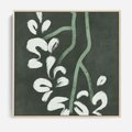 Obraz w ramie 50x50 - Rozkwitające Zielone Gałęzie - abstrakcyjne delikatne zielone linie, podobne do gałęzi kwiatów - rama drewno