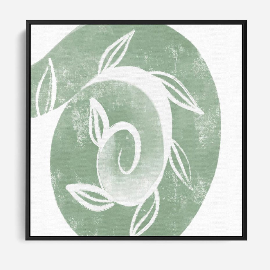 Obraz w ramie 50x50 - Zielony Świat Odpoczynku - abstrakcyjny zielony motyw, skandynawski design - rama czarna