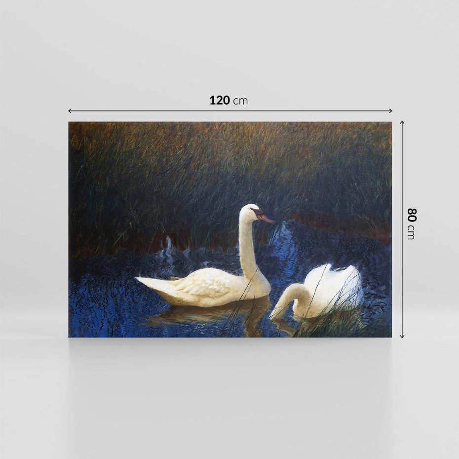 Obraz na płótnie 120x80 - "Łabędzie w trzcinach" (1907) Bruno Liljefors - Reprodukcja - reprodukcja, obraz na płótnie