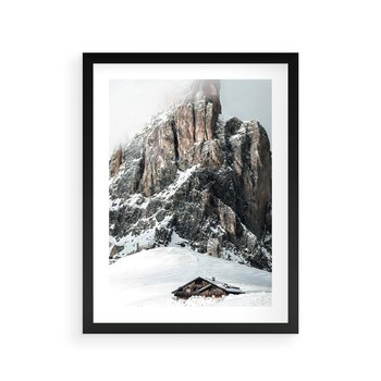 Plakat w ramie 30x40 - Górski Raj z Chatką - górskie szczyty, ośnieżone góry - rama czarna