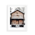 Plakat w ramie 30x40 - Śnieżny Ustronny Raj - domek w górach, śnieg - rama biała