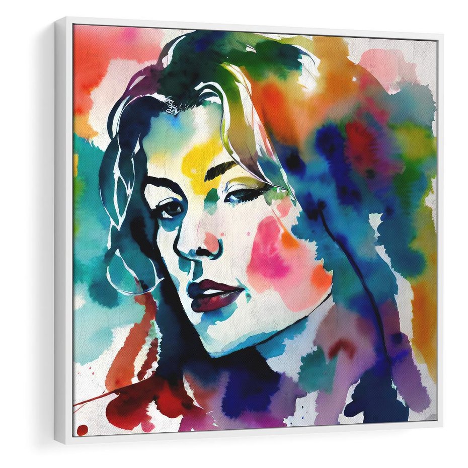 Obraz w ramie 50x50 - Abstrakcyjna ekstaza barw - abstrakcyjny portret kobiety, szkic czarną kreską - rama biała