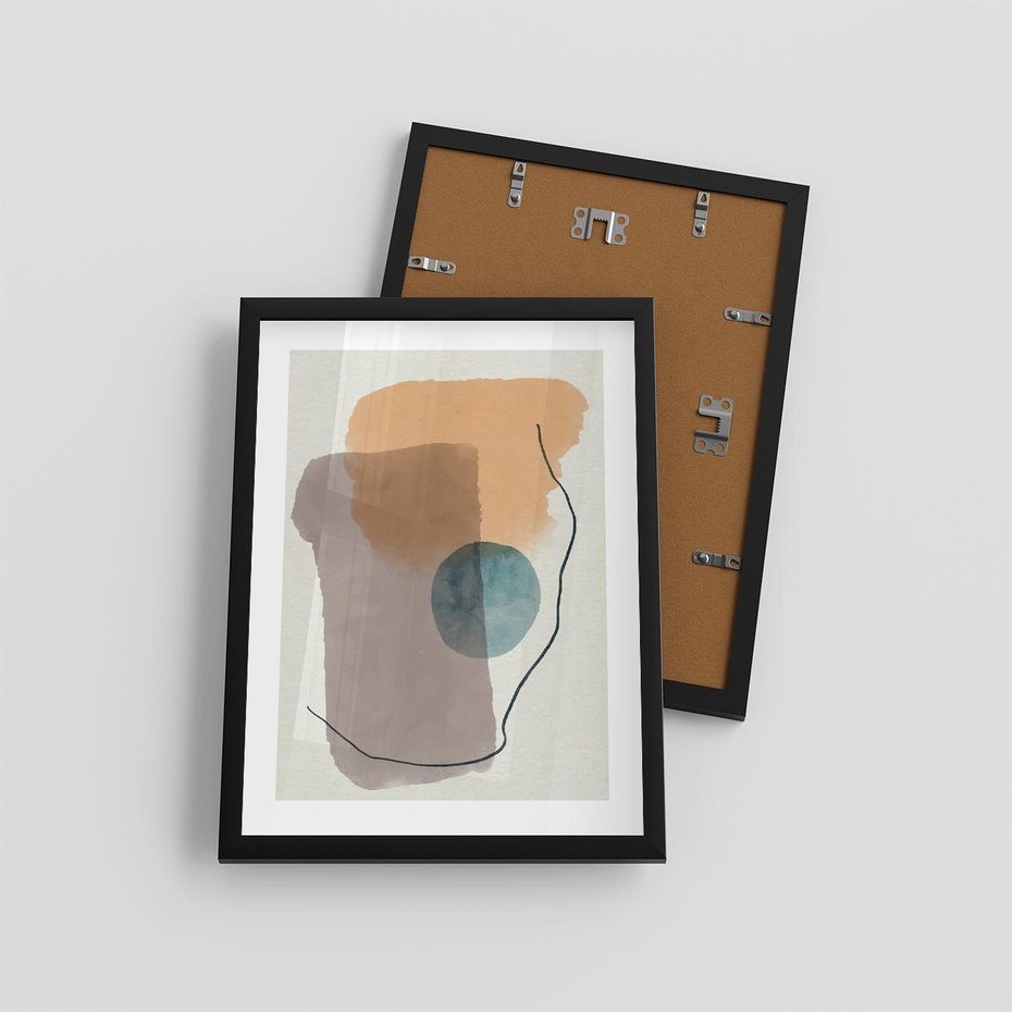 Plakat w ramie 30x40 - Rozkwitająca Akwarelowa Inspiracja - geometryczne elementy, stonowane ziemiste kolory - rama czarna