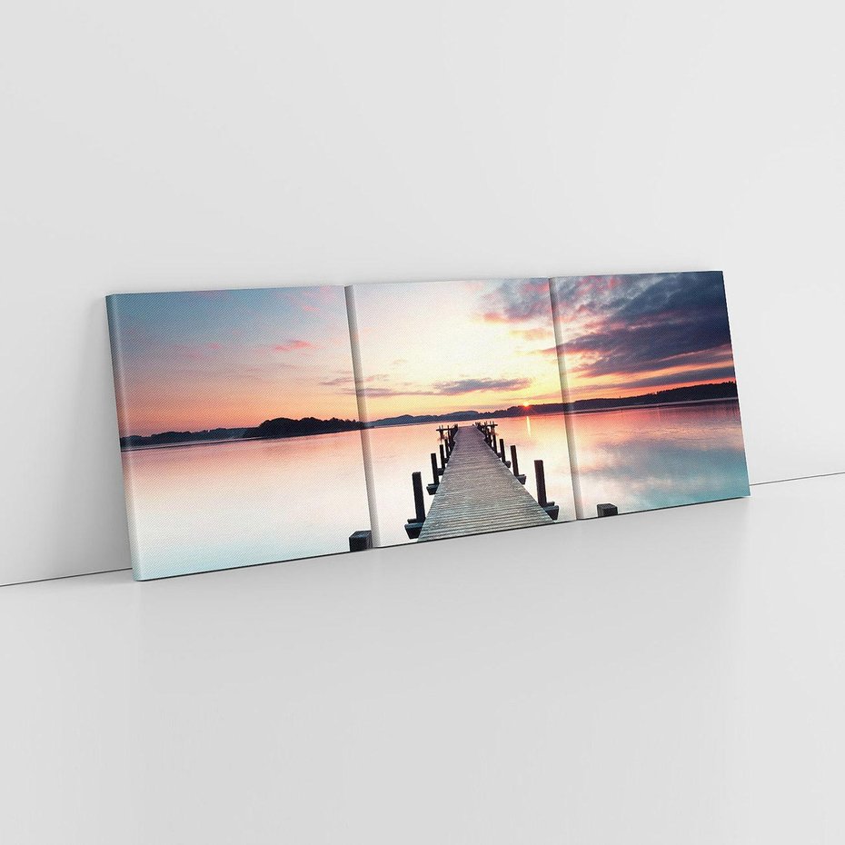 Obraz na płótnie 90x30 - Złote zachody słońca - jezioro, molo