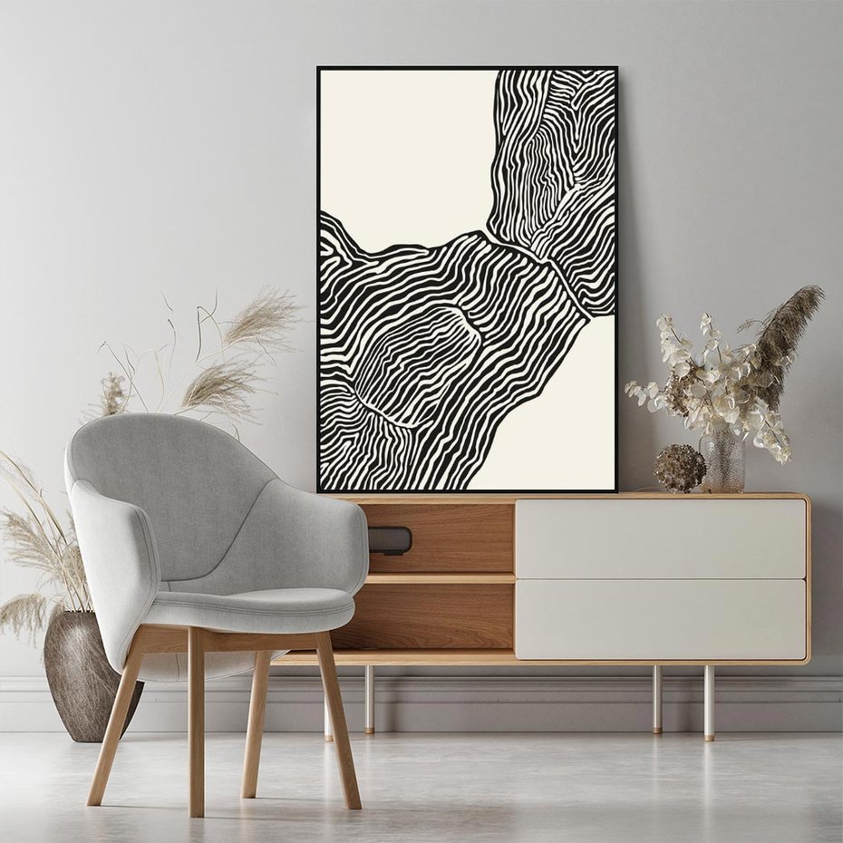 Obraz w ramie 70x100 - Migoczące Kontury - boho plakat, rycina - rama czarna