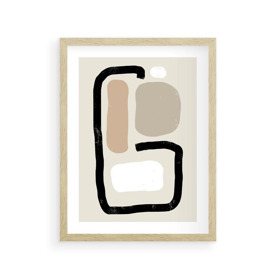 Plakat w ramie 30x40 - Kształtne Formy - geometryczne nieregularne kształty, nowoczesna kompozycja - rama drewno