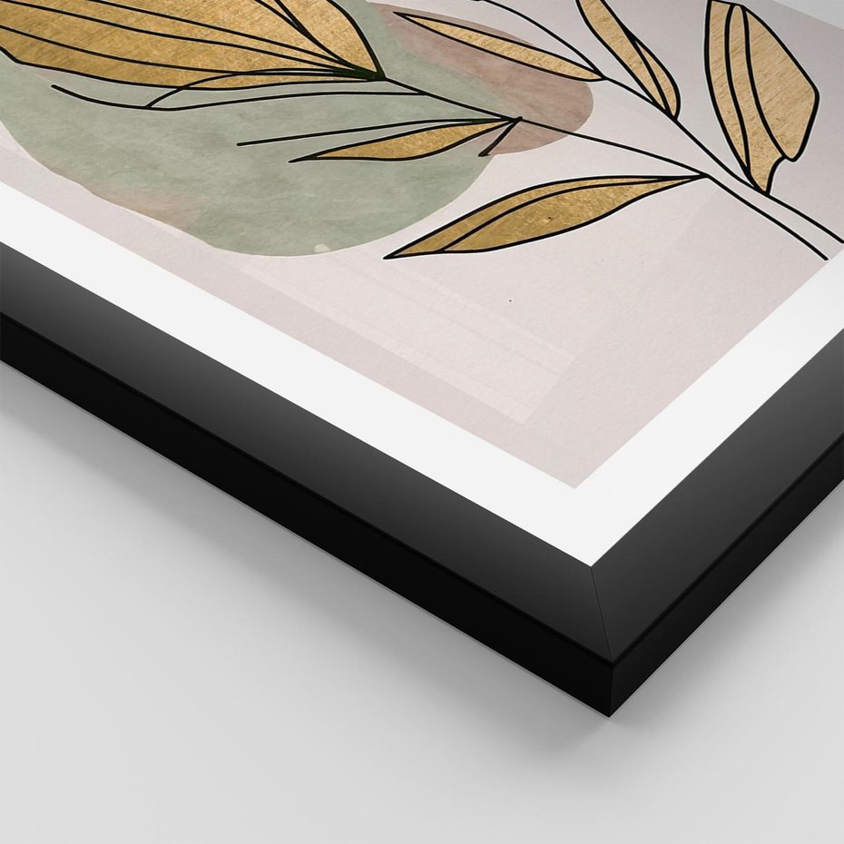 Plakat w ramie 50x70 - Rozkwitające Wnętrza Światła - abstrakcyjny obraz boho, liście - rama czarna