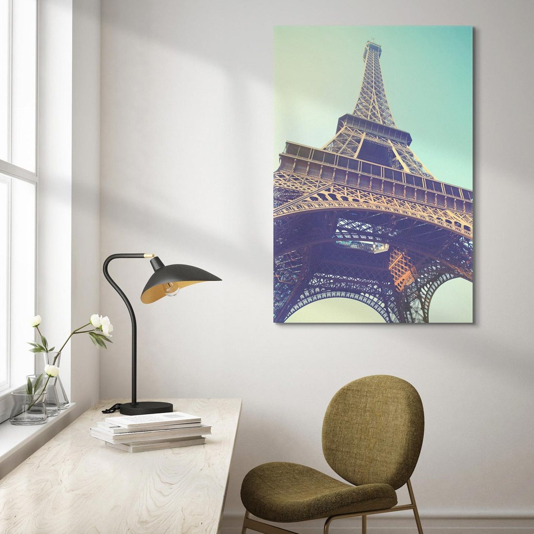 Obraz na płótnie 50x70 - Wieża Eiffla w czarno-białej odsłonie - Eiffla, Paryż