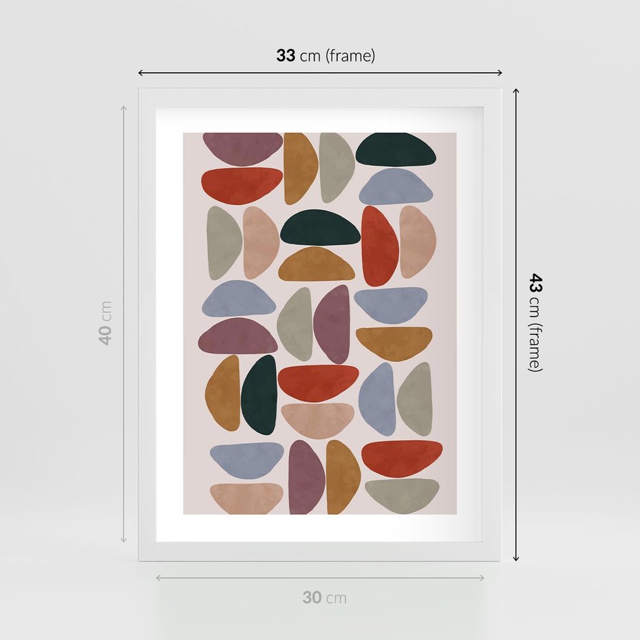 Plakat w ramie 30x40 - Kolorowe Echo Boho - abstrakcyjny obraz, geometryczna kompozycja - rama biała