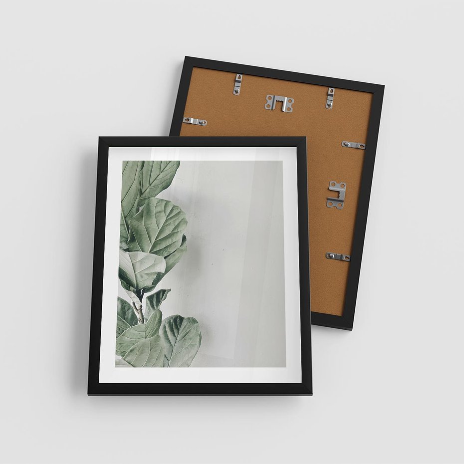 Plakat w ramie 40x50 - Minimalistyczna Harmonia: Zieleń Liści - zieone liście, kompozycja - rama czarna