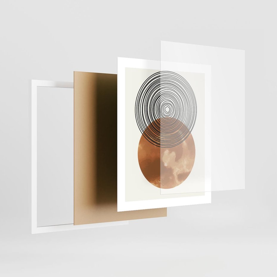 Plakat w ramie 40x50 - Taniec Okręgów - boho obraz, geometria - rama biała