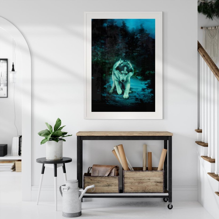 Plakat bez ramy 21x30 - Siła i wdzięk natury - wilk, husky