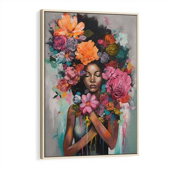 Obraz w ramie 50x70 - Z Głową w Kwiatach - obraz olejny, sztuka nowoczesna - rama drewno