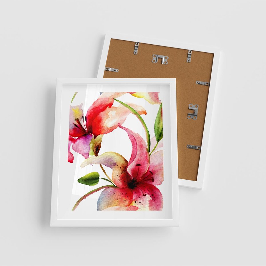 Plakat w ramie 40x50 - Kwiaty w akwareli - delikatne piękno - kwiaty, akwarela - rama biała