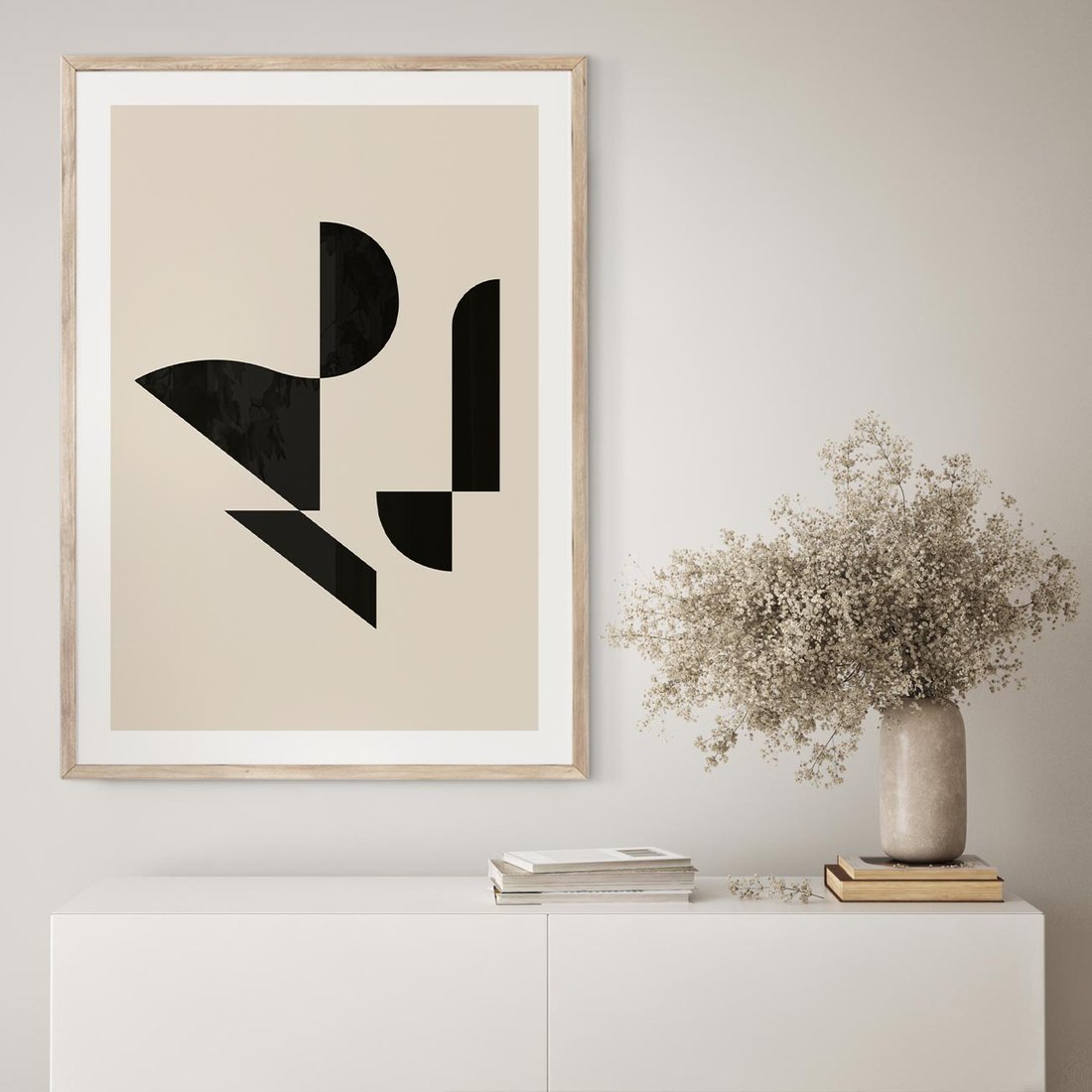 Plakat w ramie 50x70 - Rozkwitająca Abstrakcja - abstrakcyjne geometryczne kształty, minimalizm - rama drewno