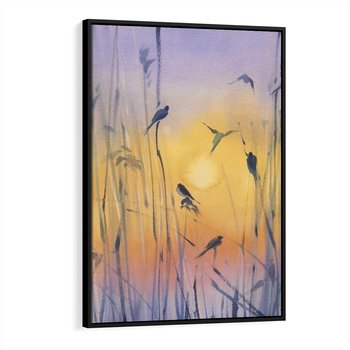 Obraz w ramie 70x100 - Mistyka Poranka nad Szuwaram - wschód słońca w szuwarach, trawy - rama czarna