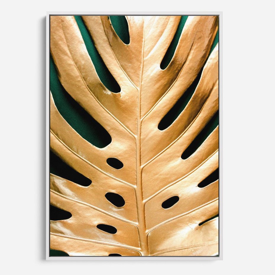 Obraz w ramie 80x120 - Piękno i Styl - złote, liście - rama biała