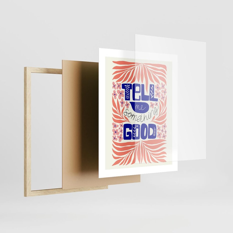 Plakat w ramie 40x50 - Bezgraniczne Formy - nowoczesna typografia, liście - rama drewno