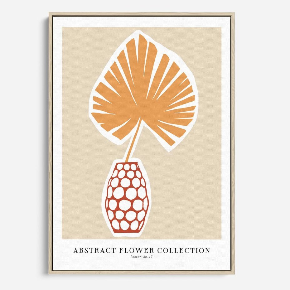 Obraz w ramie 50x70 - Kwiatowa Kreatywność - tropikalny liść w wazonie, typografia - rama drewno