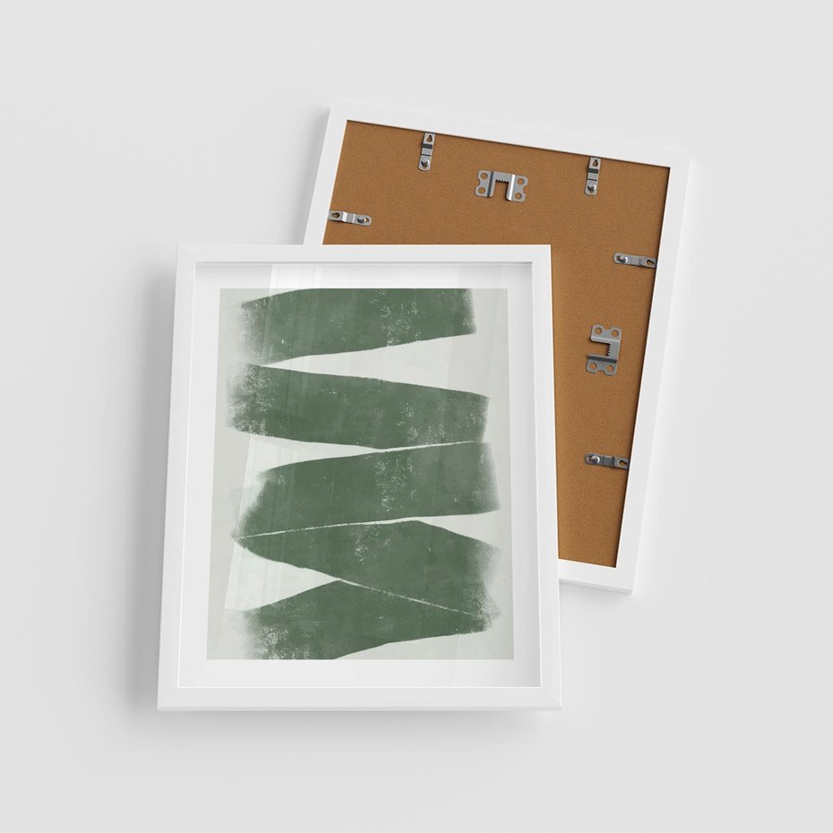Plakat w ramie 40x50 - Zielone Refleksje - abstrakcja, zgaszony zielony kolor - rama biała