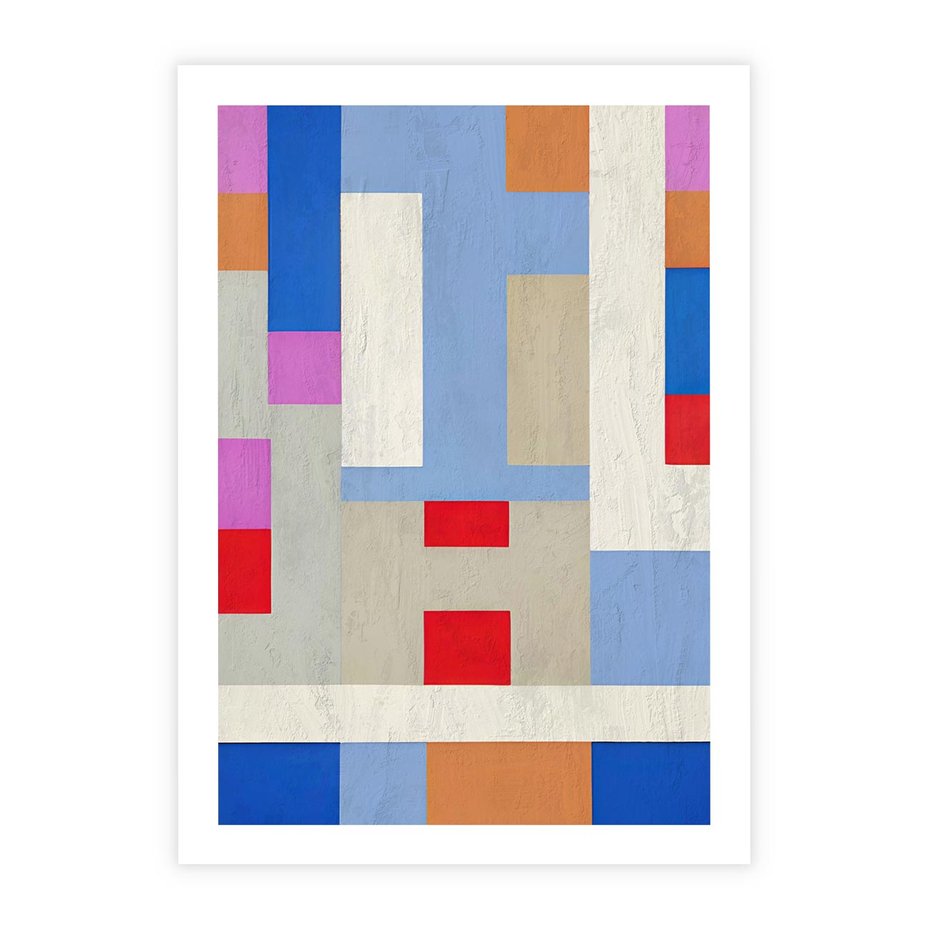 Plakat bez ramy 21x30 - Bezczasowe Przenikanie Kształtów - abstrakcyjne geometryczne kształty, olejny obraz