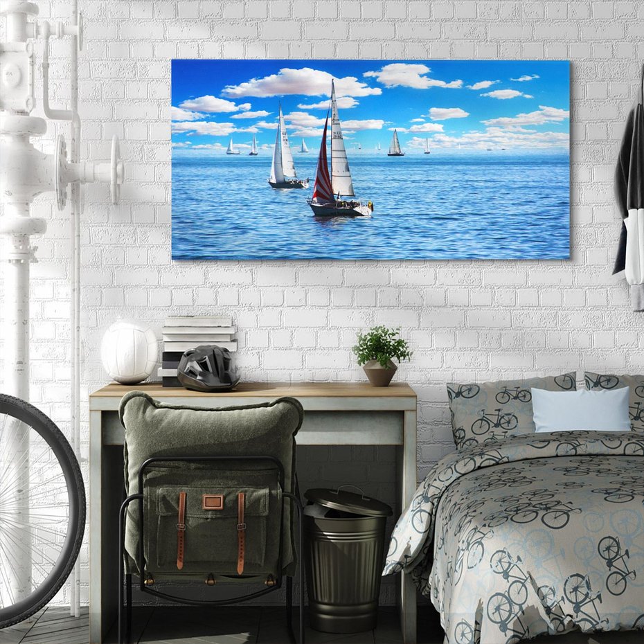 Obraz na płótnie 120x60 - Łódki na morzu i niebo - łódki, morze