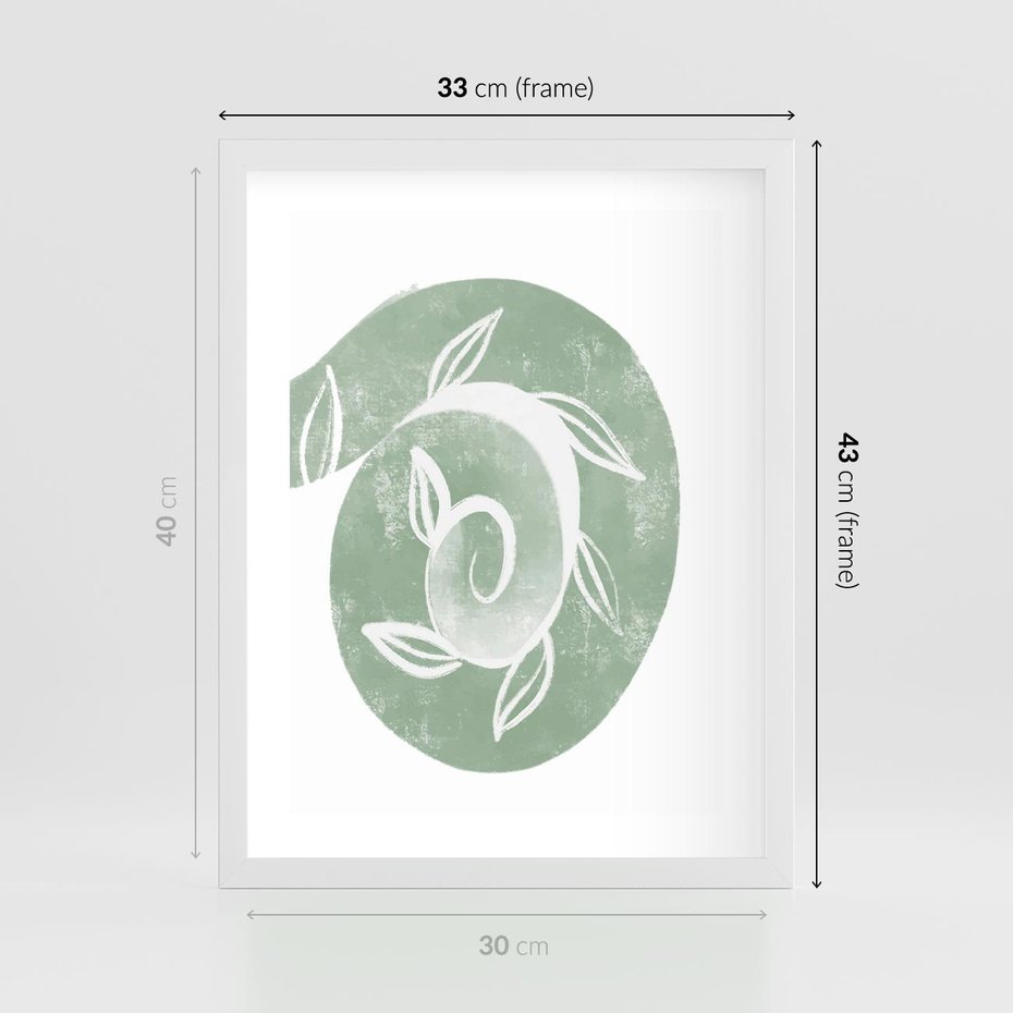 Plakat w ramie 30x40 - Zielony Świat Odpoczynku - abstrakcyjny zielony motyw, skandynawski design - rama biała