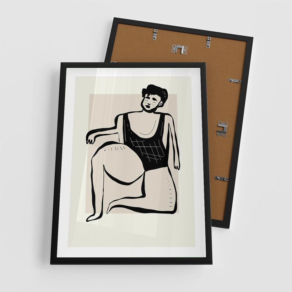 Plakat w ramie 50x70 - Szkic Kobiety w Czerni i Bieli - grafika, modern - rama czarna