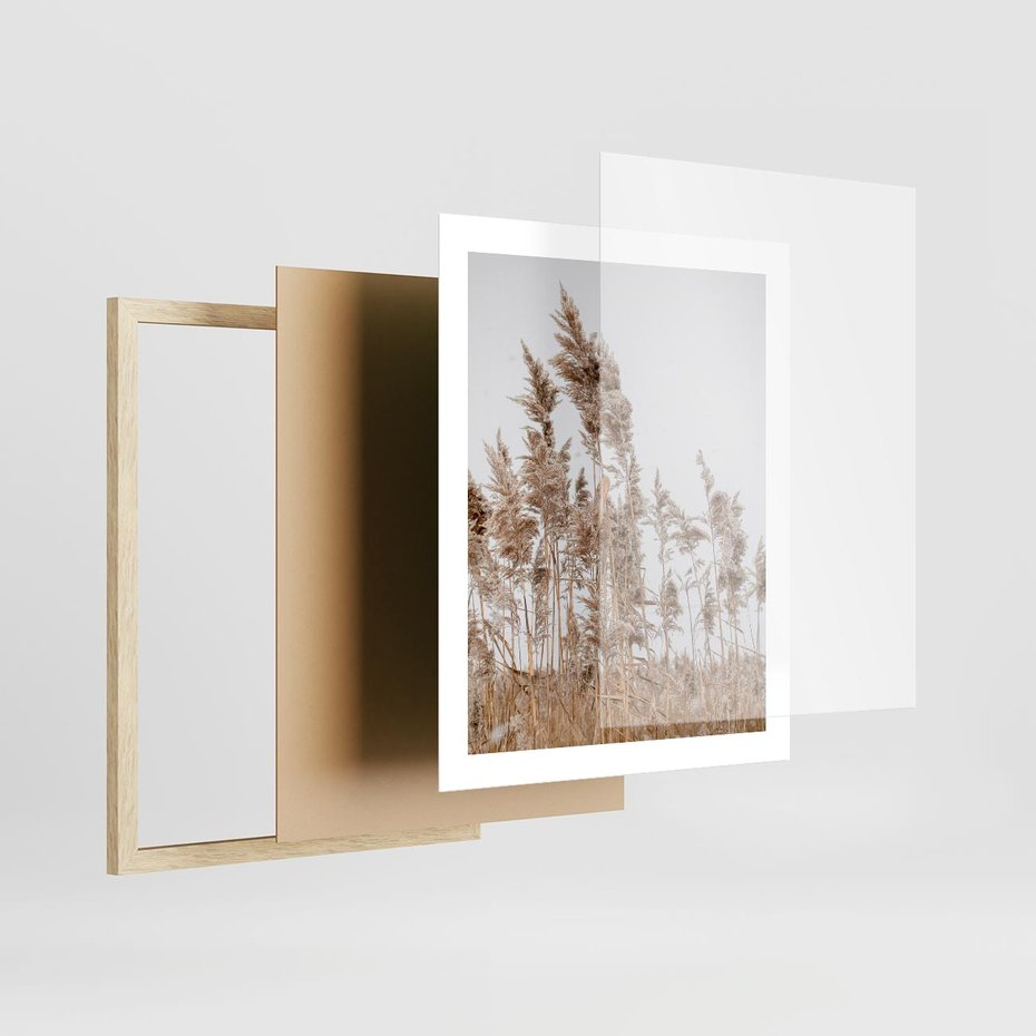 Plakat w ramie 40x50 - Boho Urok - trawy, pampas - rama drewno