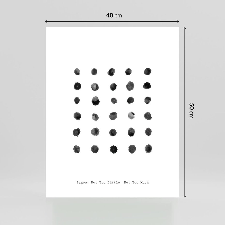 Plakat bez ramy 40x50 - Boho Sztuka Wolości - minimalistyczny plakat, czarne kropki na białymtle