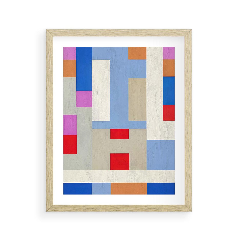 Plakat w ramie 40x50 - Bezczasowe Przenikanie Kształtów - abstrakcyjne geometryczne kształty, olejny obraz - rama drewno