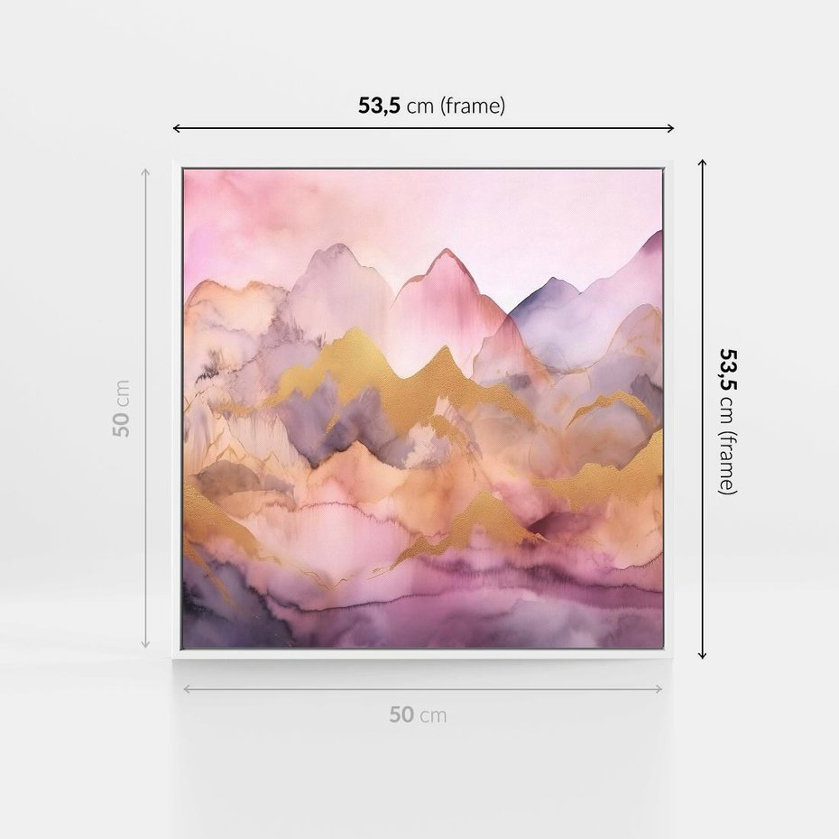 Obraz w ramie 50x50 - Pastelowe Wzgórza - pastelowe, różowe góry - rama biała