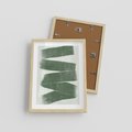 Plakat w ramie 30x40 - Zielone Refleksje - abstrakcja, zgaszony zielony kolor - rama drewno
