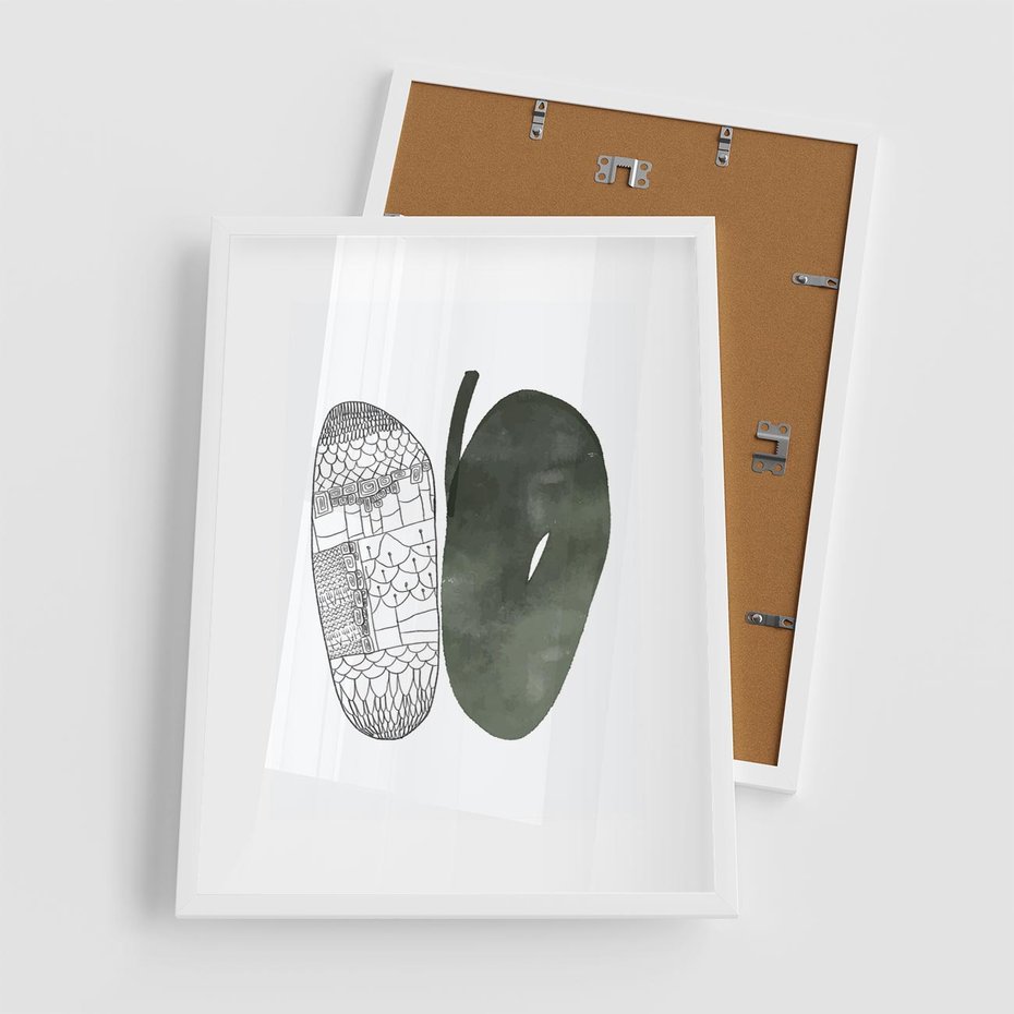 Plakat w ramie 50x70 - Przesunięte Jabłko - minimalistyczny plakat, jabłko - rama biała