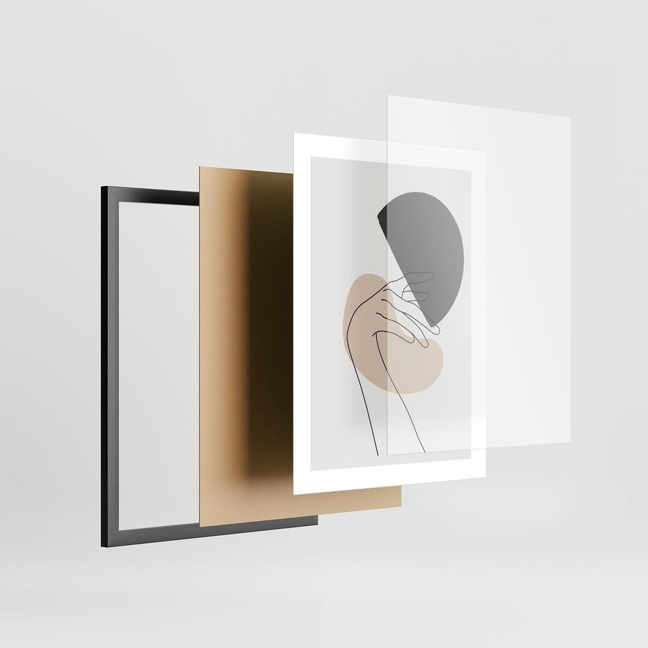 Plakat w ramie 30x40 - Przenikające Kształty - szkic jedną linią, one line - rama czarna