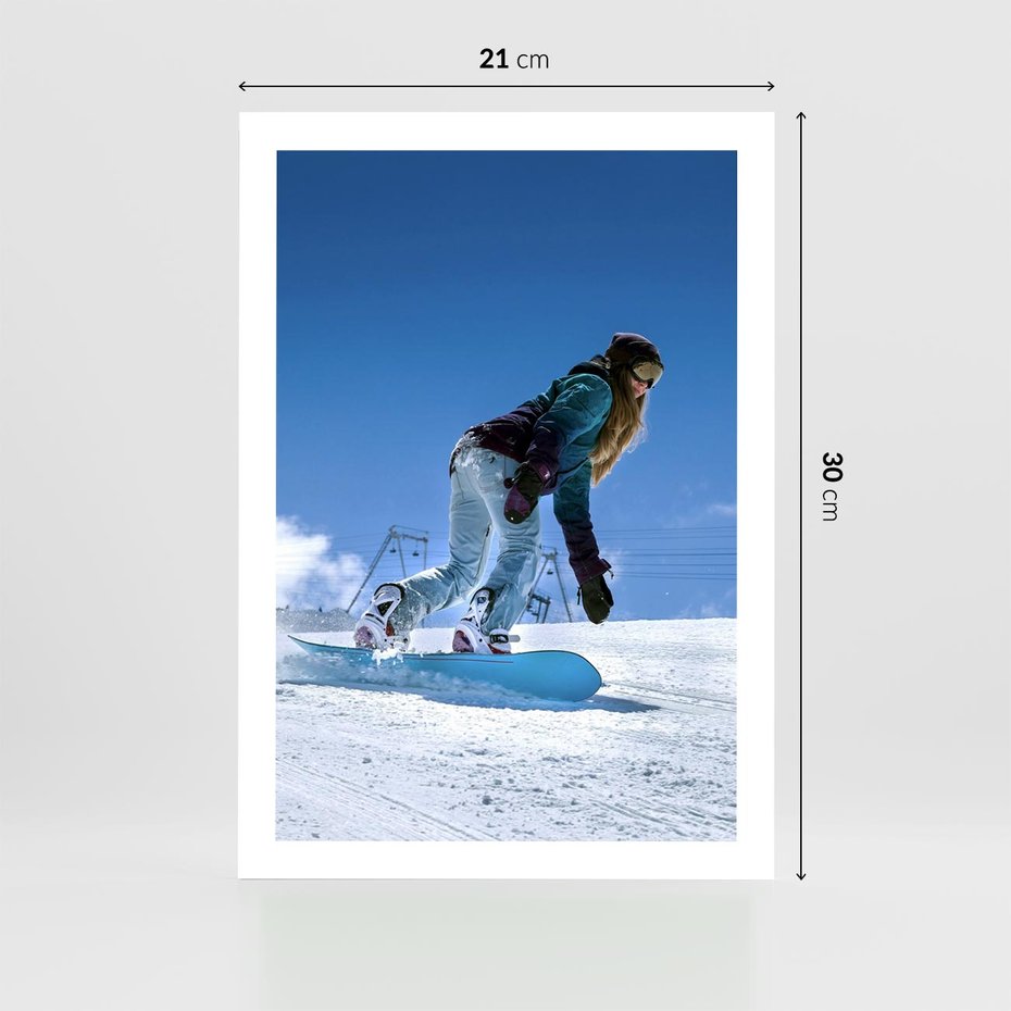 Plakat bez ramy 21x30 - Snowboard na zimowych zboczach - snowboard, zima