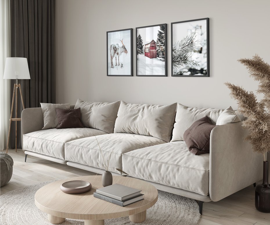 Zestaw obrazy w ramie 30x40 galeria - Zimowy, widok, renifer - rama czarna